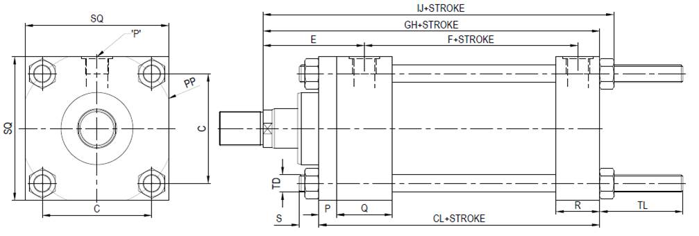 Rear End Tie Rod Extended Mounting Cylinder - Technical Drawing