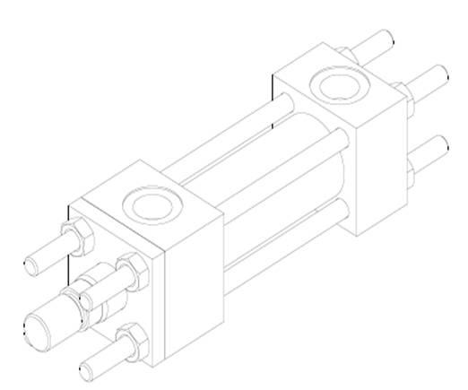 Both End Tie Rod Extended Mounting Cylinder - Isometric View