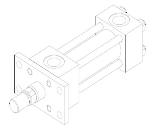 Front End Rectangular Flange Mounting Cylinder - Isometric View