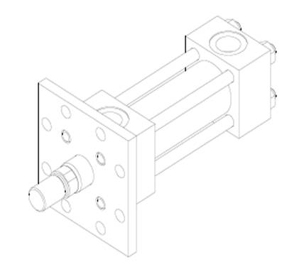 Front End Square Flange Mounting Cylinder - Isometric View