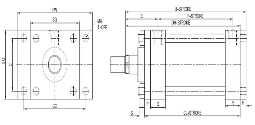 Rear End Rectangular Mounting Cylinder - Technical Drawing