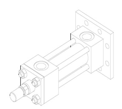 Rear End Square Flange Mounting Cylinder - Isometric View