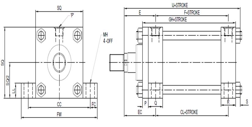 Foot Mounting Cylinder - Technical Drawing