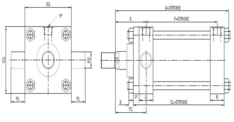 Front End Trunnion Mounting Cylinder - Technical Drawing