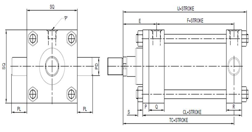 Rear End Trunnion Mounting Cylinder - Technical Drawing