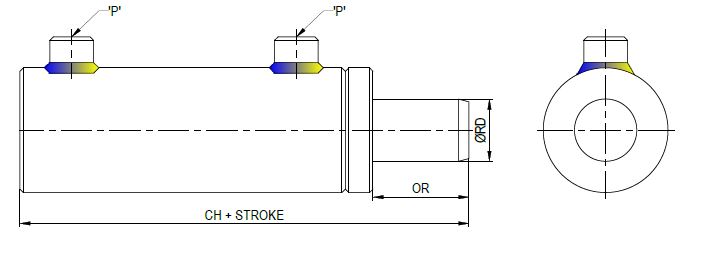 Double Acting Welded Cylinder - Technical Drawing